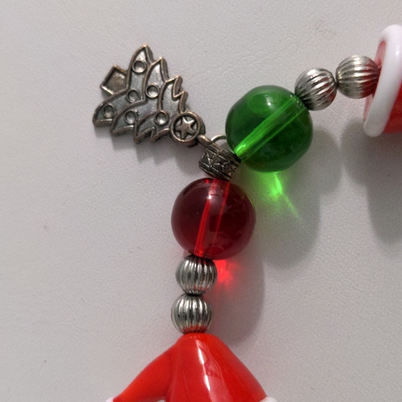 Whimsical Fun Slip-On Christmas Bracelet with Santa Hats and Xmas Trees - Picture 5 of 8